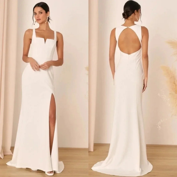 Lulu's Everlasting Promise White Notched Backless Mermaid Maxi Dress Bridal - Picture 1 of 14
